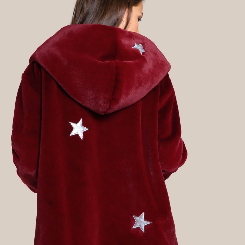 ⭐️ Shein Faux Fur Star Print Hoodie Jacket Coat size SMALL - Picture 3 of 16